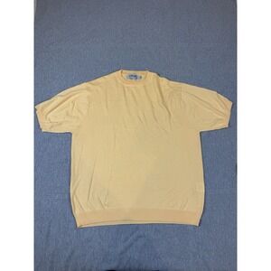 Lavane New York Mens XL Yellow Short Sleeve Silk Blend Knit Crewneck Sweater